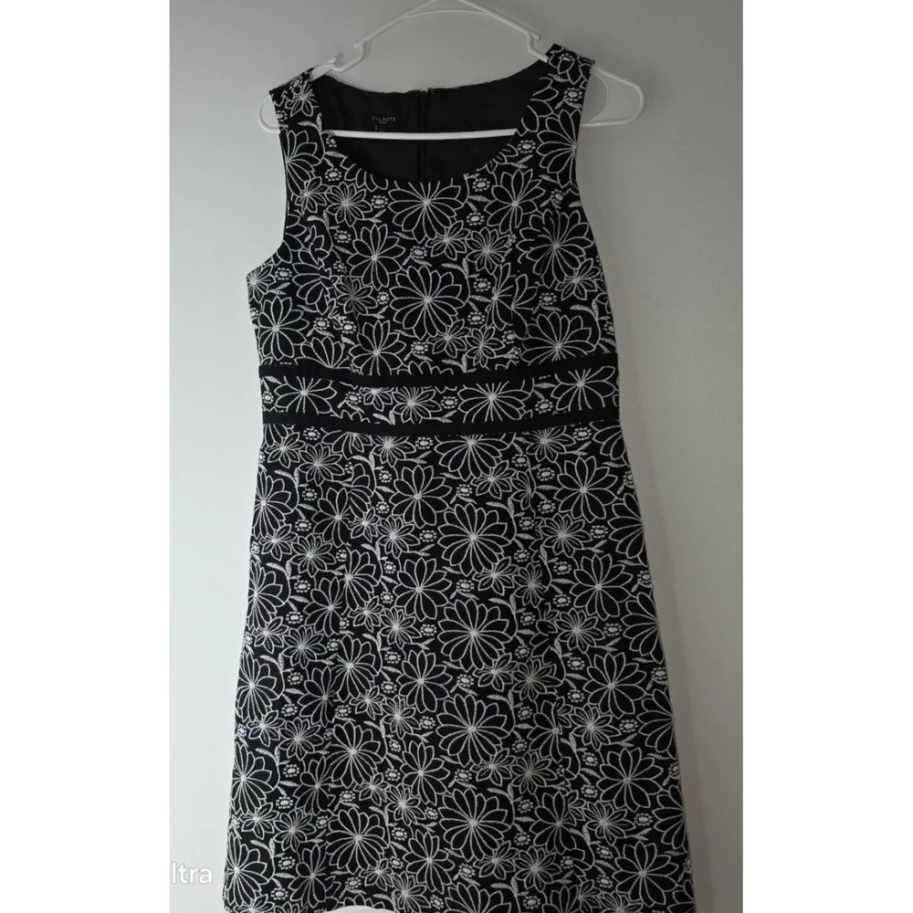 Talbots Linen Blend Sleeveless Dress Women's 10 Black White Embroidered‎ Floral